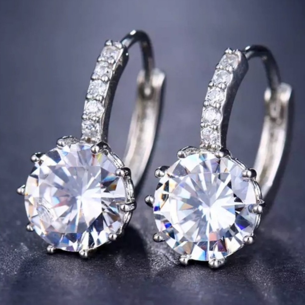 8CT SOLITAIRE DIAMOND 925 SILVER HOOP EARRINGS, NICE EARRINGS, CUTE EARRINGS